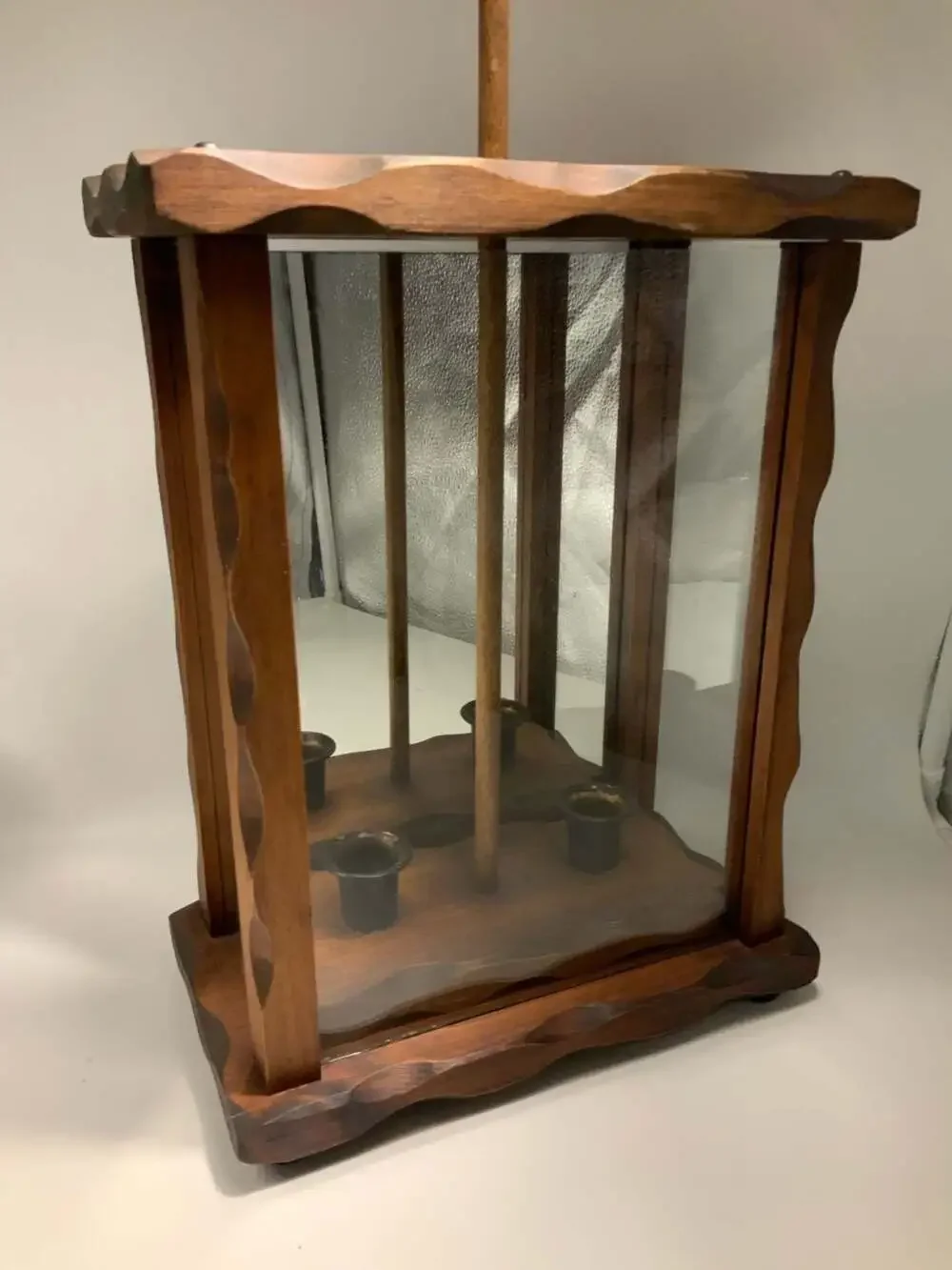 Vintage Wood and Glass Candle Hurricane Candelabra Lantern